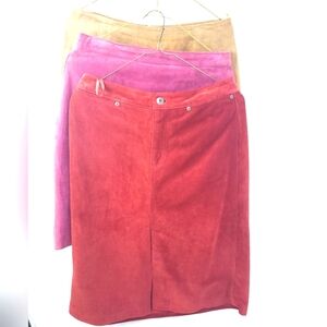 Lot of 3 Vintage Suede Skirts Genuine Leather Red Pink Tan Same Size